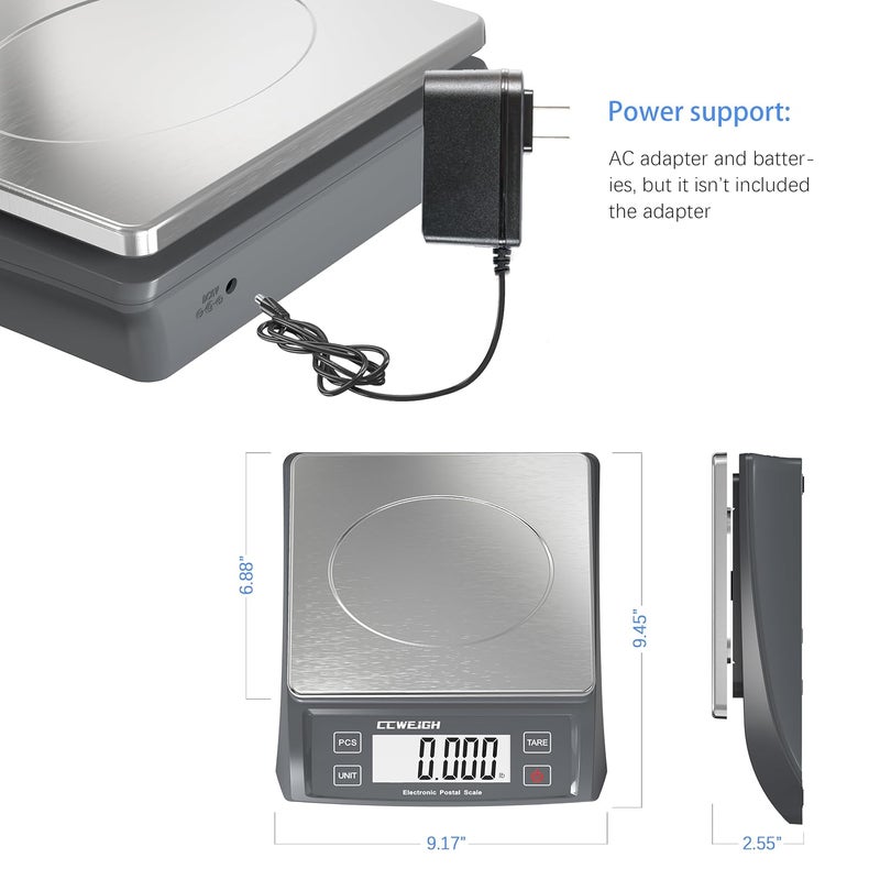 CCWEIGH Postal Scale Transport Scale 30kg/1g, 66lb with Battery and Stainless Steel Scale Plate, can be Used in Home Kitchen, Postal, Transport, Parcel, Supermarket with Fruit Scale - Image 5